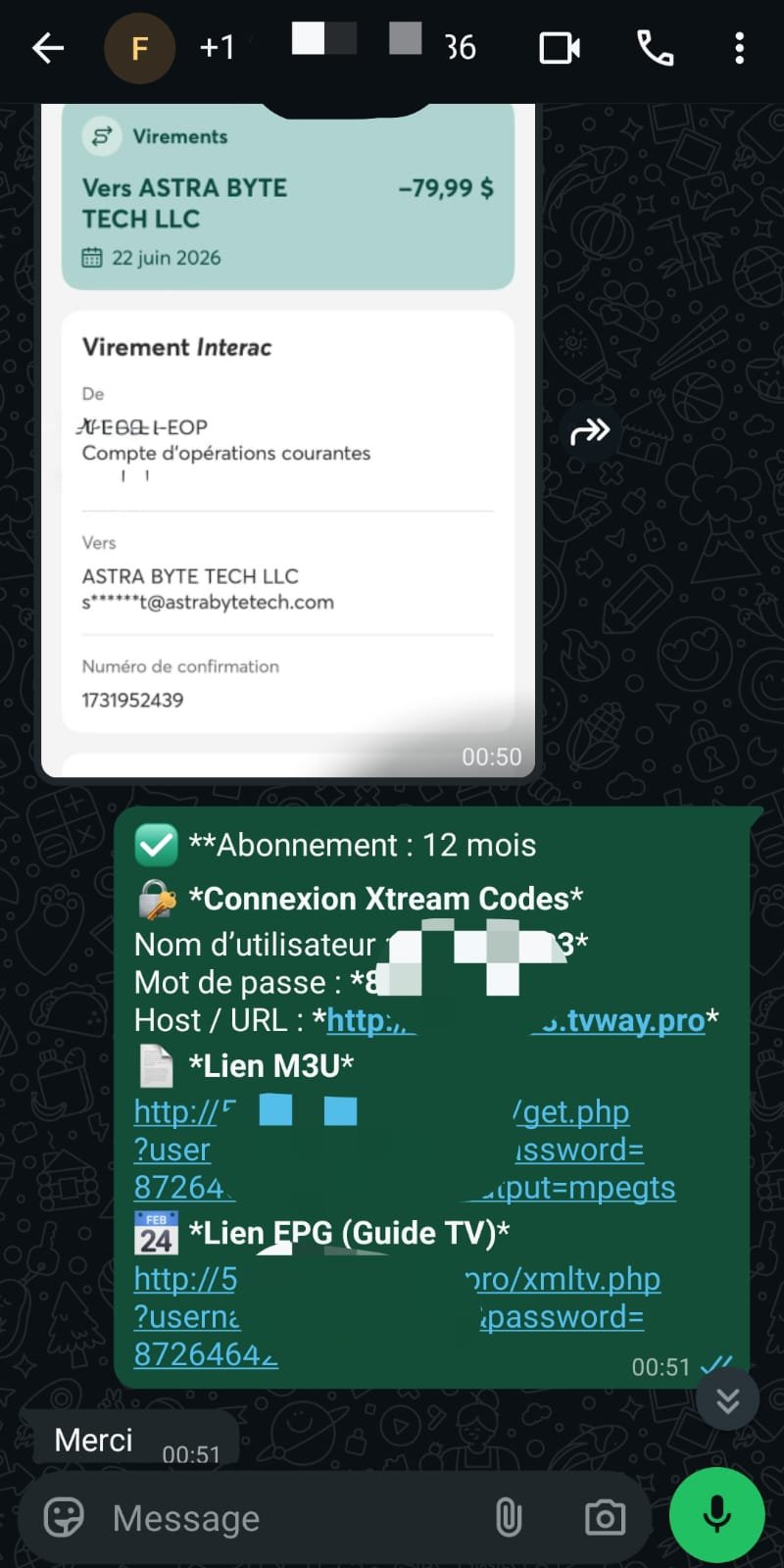 Preuve d'abonnement IPTV Québec 1