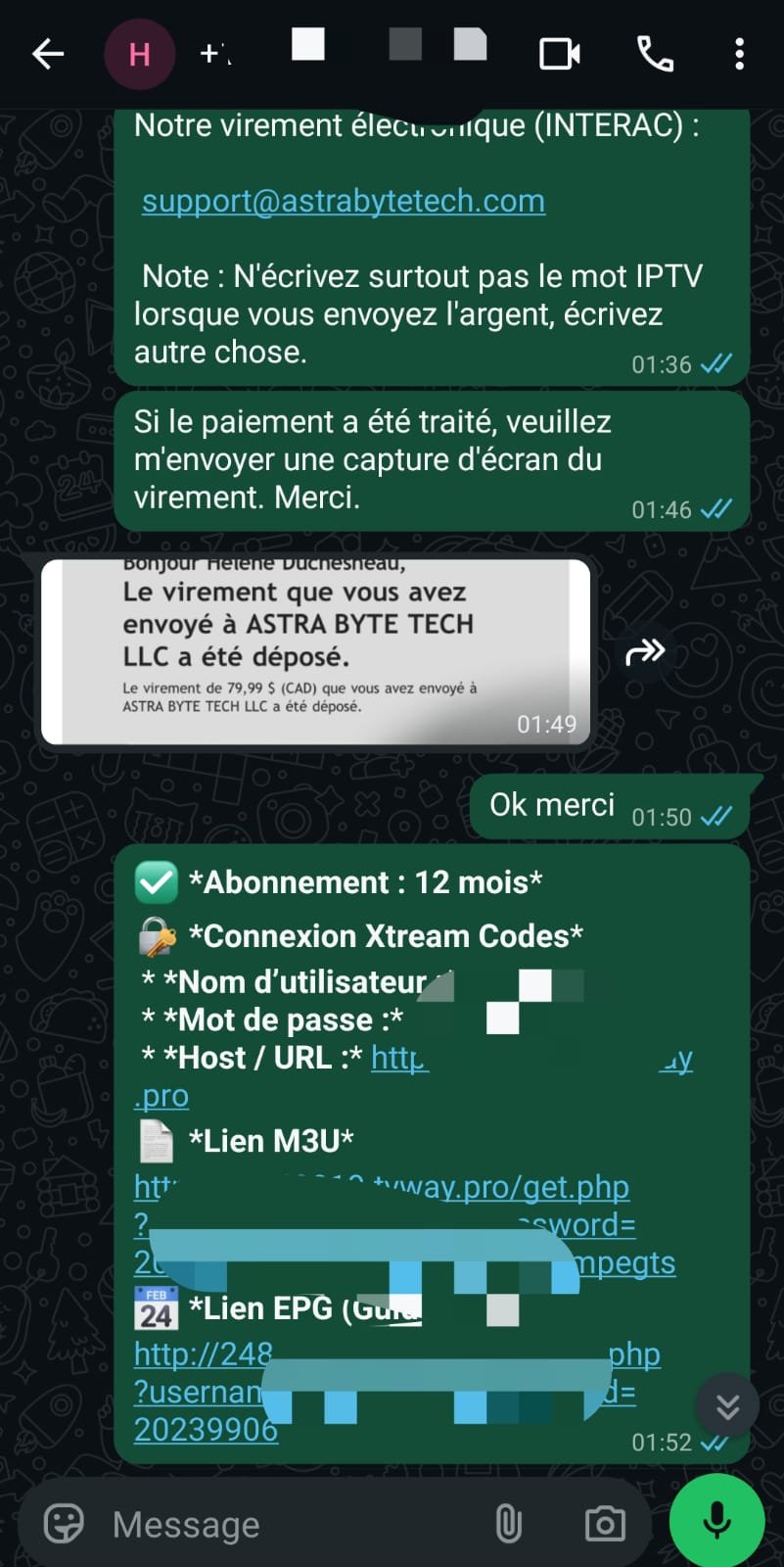 Preuve d'abonnement IPTV Québec 4