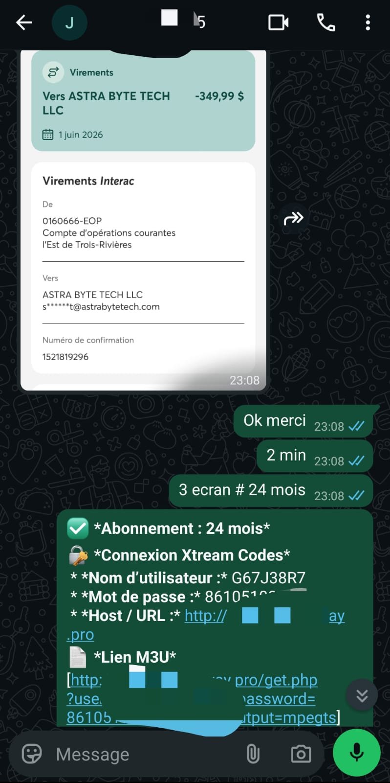 Preuve d'abonnement IPTV Québec 2