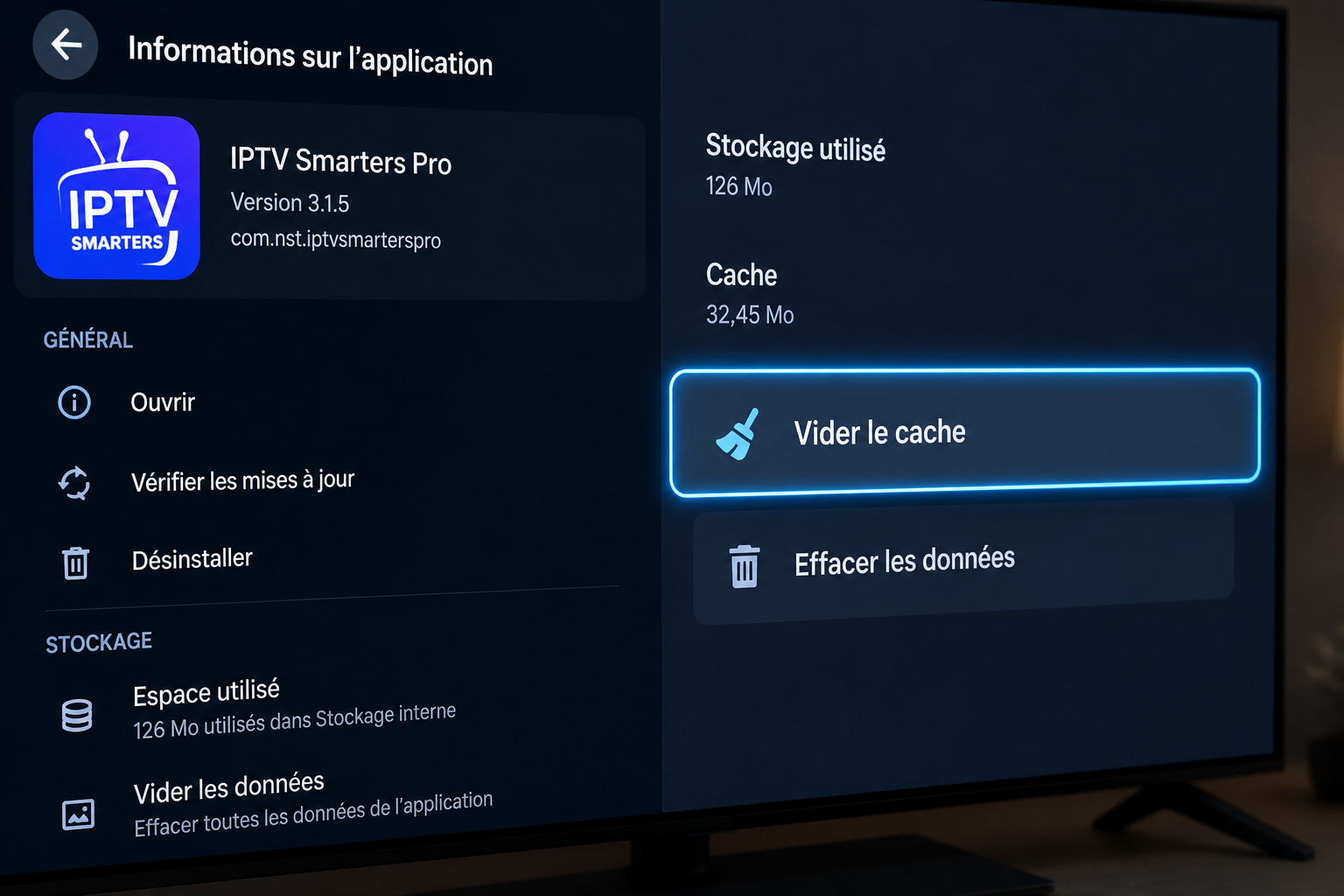 Dépannage IPTV : vider le cache de l'application TiviMate sur Android TV
