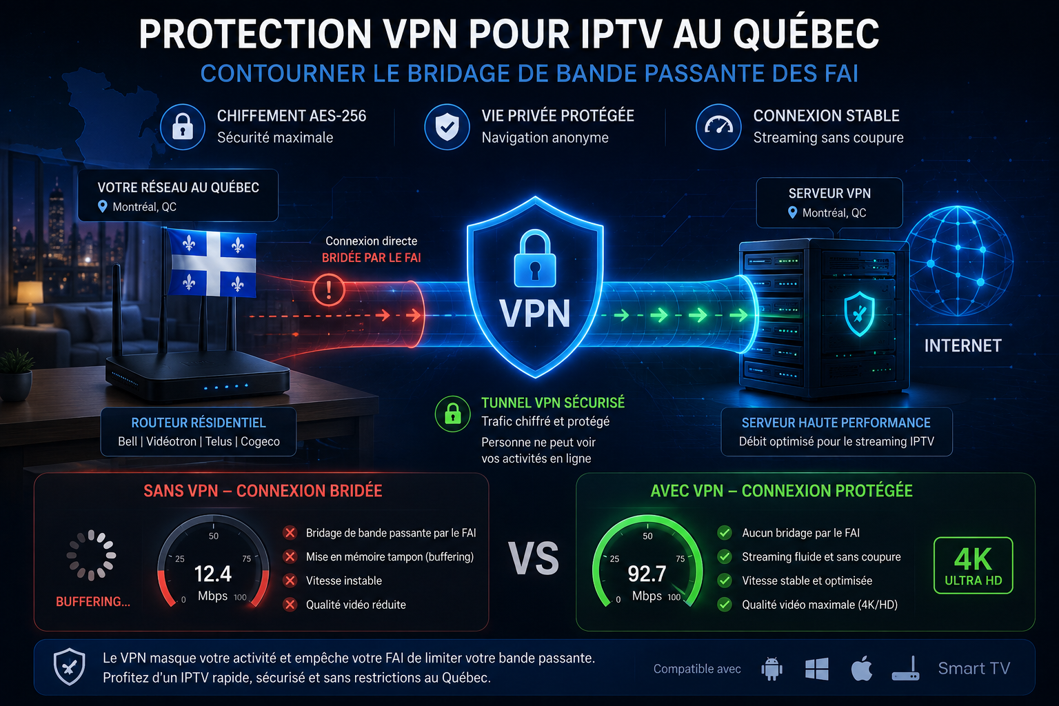 Dépannage IPTV : contourner le bridage FAI au Québec avec un VPN sécurisé