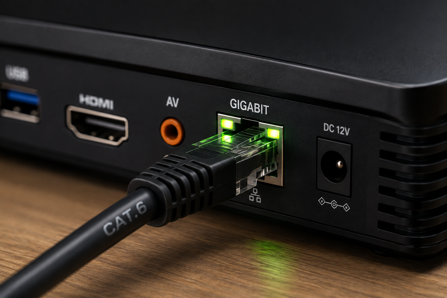 Connexion filaire Ethernet Gigabit RJ45 sur un boîtier IPTV pour éliminer le buffering
