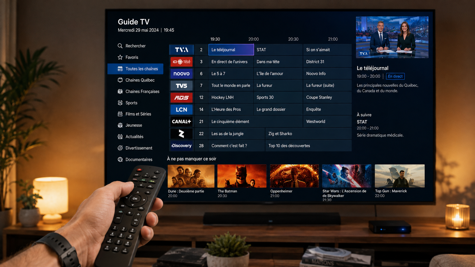 Interface EPG en francais d un service IPTV pour chaines quebecoises