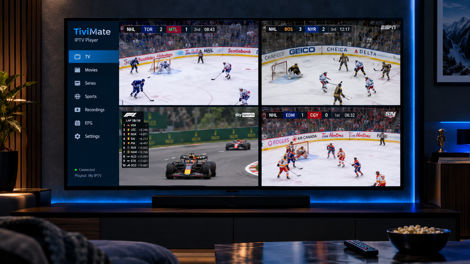 mode multi ecran tivimate application iptv diffusion hockey