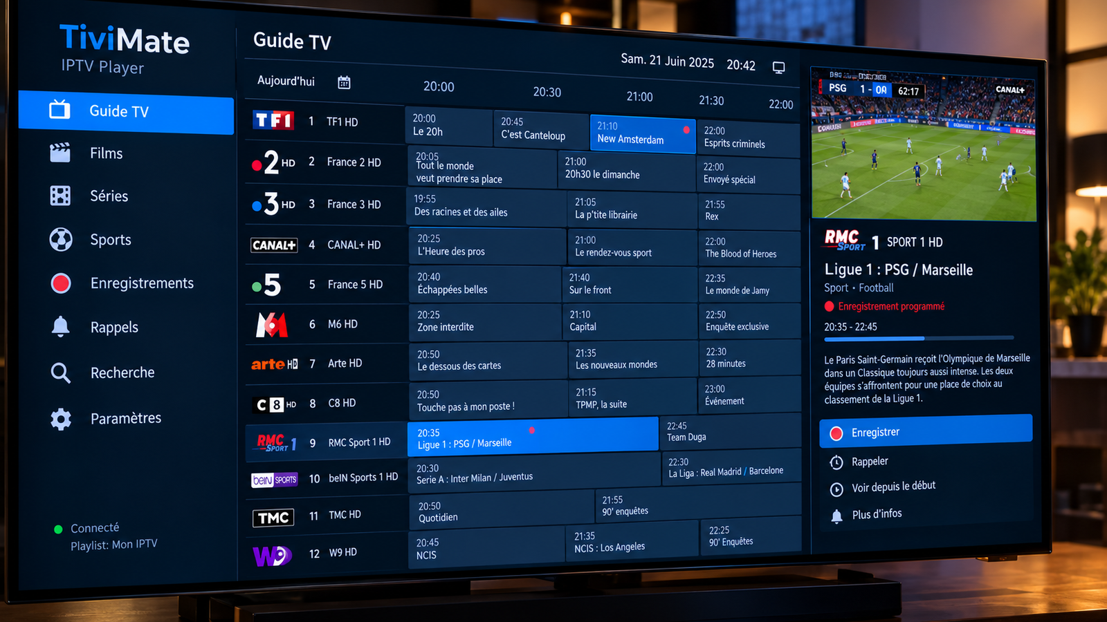 configuration epg guide horaire tivimate application iptv